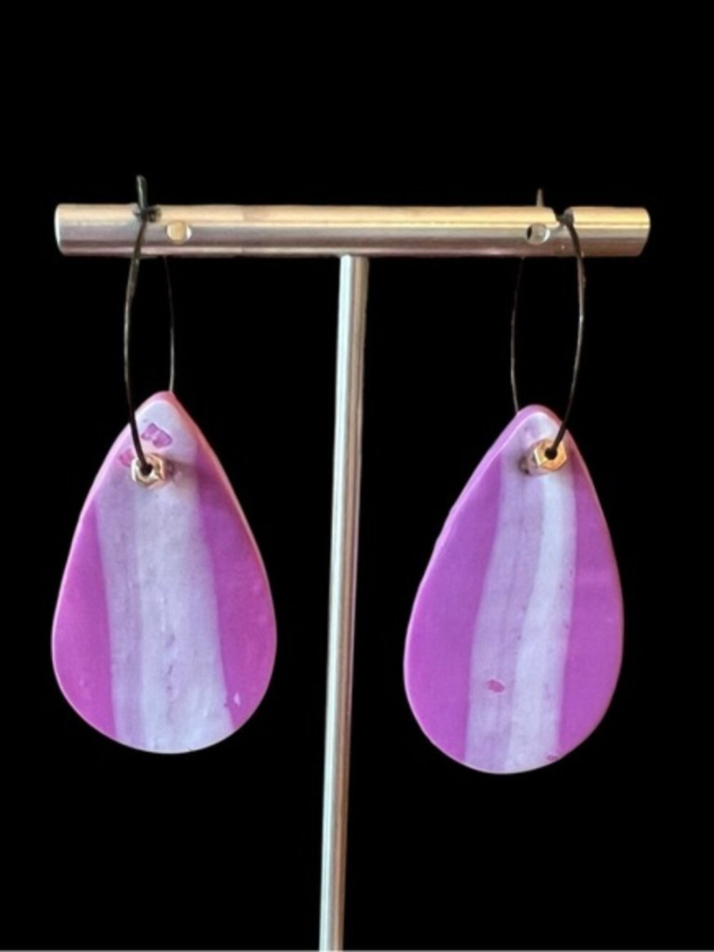 Chic Purple and White Teardrop Earrings